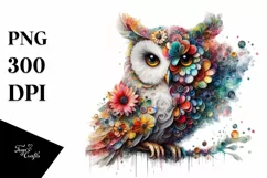 Abstract Vibrant Watercolor Owl PNG Product Image 3