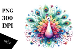 Vibrant Wimsical Peacock Watercolor Clipart Product Image 1