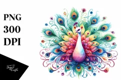 Vibrant Wimsical Peacock Watercolor Clipart Product Image 4