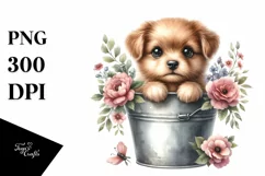 Cute Baby Dog in Bucket with Flowers Product Image 3