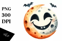 Funny Watercolor Halloween Moon Clipart Product Image 1
