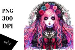 Detailed Vibrant Gothic Girl Watercolor PNG Product Image 1