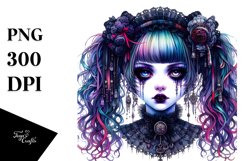 Detailed Vibrant Gothic Girl Watercolor PNG Product Image 1