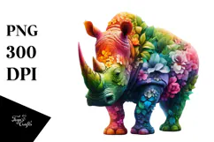 Vibrant Rhino with Flower Body PNG Product Image 1