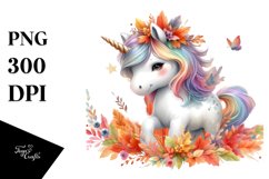 Colorful Pastel Baby Unicorn Autumn Scene Clipart Product Image 3