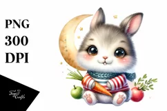 Colorful Baby Arctic Hare with Moon | Clipart Product Image 1