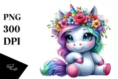 Sitting Baby Unicorn PNG in Style Product Image 1