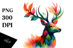 Vibrant Deer Leaves, Watercolor PNG Product Image 1