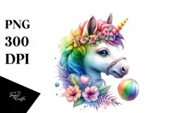 pastel Baby Unicorn Beach Scene PNG Product Image 1