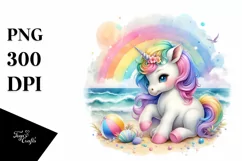 pastel Baby Unicorn Beach Scene PNG Product Image 3