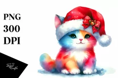 a Cute Sitting Cat with Santa Hat PNG Product Image 3