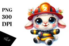 Vibrant Baby Lamb with Firefighter Hat PNG Product Image 1