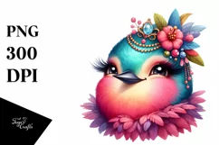 Vibrant Whimsical Hummingbird Portrait Clipart Product Image 1