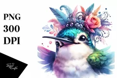 Vibrant Whimsical Hummingbird Portrait Clipart Product Image 3