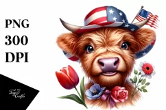 Enthusiastic Highland Cow Portrait with Sun Hat | Clipart Product Image 3
