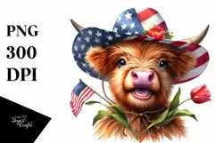 Enthusiastic Highland Cow Portrait with Sun Hat | Clipart Product Image 3