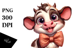 Watercolor Cow with Bow Tie PNG Product Image 1