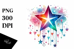 Simple Watercolor Star with Hanging Hearts PNG Product Image 1
