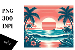 Retro Tropical Beach Sunset PNG Product Image 1