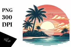 Vintage Tropical Island Sunset Clipart Product Image 1