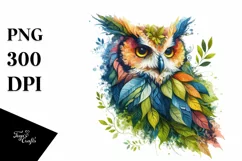Abstract Vibrant Watercolor Owl PNG Product Image 3