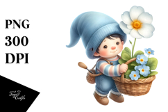 Watercolor Gnome with Large Primrose, PNG Product Image 1