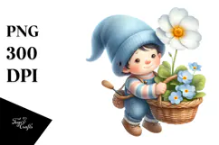 Watercolor Gnome with Large Primrose, PNG Product Image 1