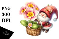 Watercolor Gnome with Large Primrose, PNG Product Image 1