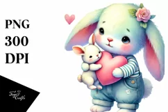 Adorned Pastel Bunny with Big Heart PNG Product Image 1