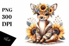 Detailed Watercolor Boho Funny Baby Deer Clipart Product Image 3