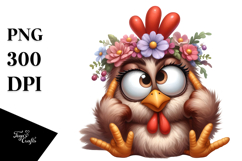 Goofy Chicken with Flower Crown, Playful PNG Product Image 1