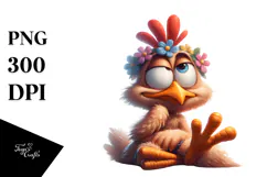 Goofy Chicken with Flower Crown, Whimsical Art Product Image 1