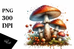 Detailed Mushroom Watercolor Splash PNG Product Image 1