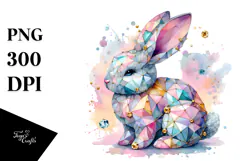 Colorful Bunny Made of Wood on Splashy Background, Product Image 1