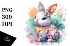 Colorful Bunny Made of Wood on Splashy Background, Product Image 1
