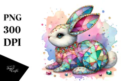 Colorful Bunny Made of Wood on Splashy Background, Product Image 1