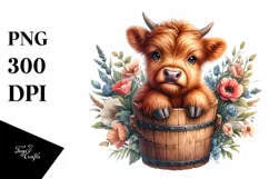 Cute Baby Highland Cow with Big Eyes, Transparent PNG Product Image 1