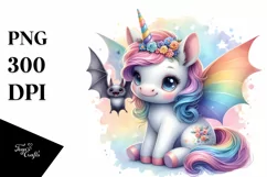 pastel Baby Unicorn Bat PNG Product Image 1