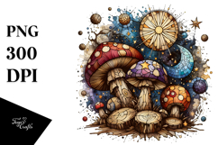 Mystical Celestial Mushroom Watercolor, Transparent PNG Product Image 1