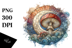 Mystical Celestial Mushroom Watercolor, Transparent PNG Product Image 1