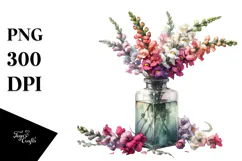 Abstract Watercolor Bottle Filled with Snapdragon | Clipart Product Image 1