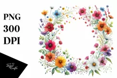 Colorful Frame Watercolor Wild Flowers | Clipart Product Image 1