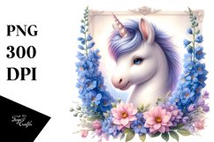Cute Baby Unicorn with Delphinium Frame | Sublimation | Product Image 3