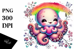 Adorned Baby Octopus with Big Heart PNG Product Image 1