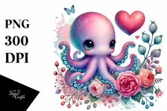 Adorned Octopus with Heart, Pastel PNG Product Image 1