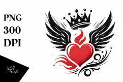 Heart with Wings and Crown, PNG Product Image 1