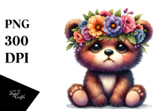 Contempt Baby Bear with Floral Wreath PNG Product Image 1