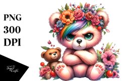 Contempt Baby Bear with Floral Wreath PNG Product Image 3