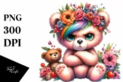 Contempt Baby Bear with Floral Wreath PNG Product Image 3