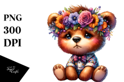 Contempt Baby Bear with Floral Wreath PNG Product Image 1